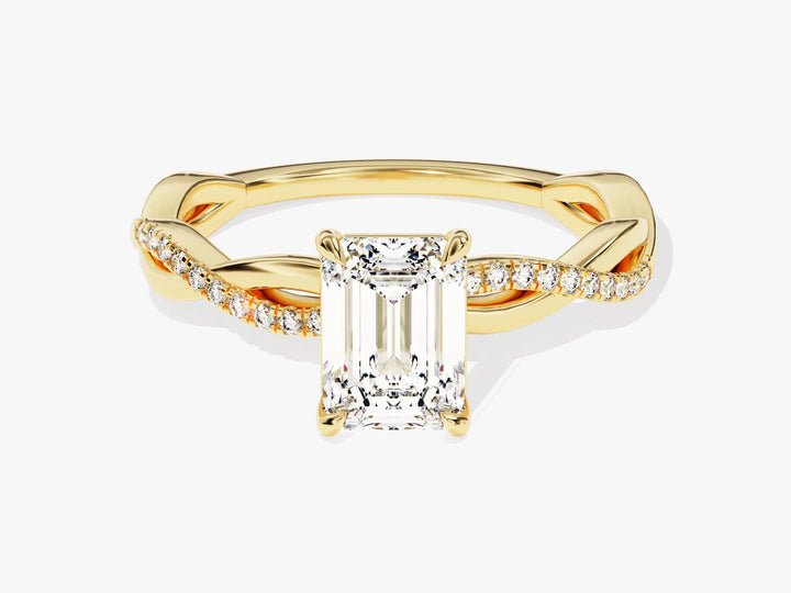 1.0CT Emerald Diamond Twisted Pave Setting Moissanite Engagement Ring
