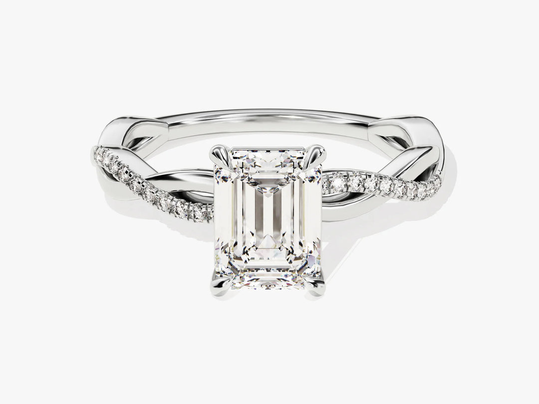 1.50CT Emerald Diamond Twisted Pave Setting Moissanite Engagement Ring