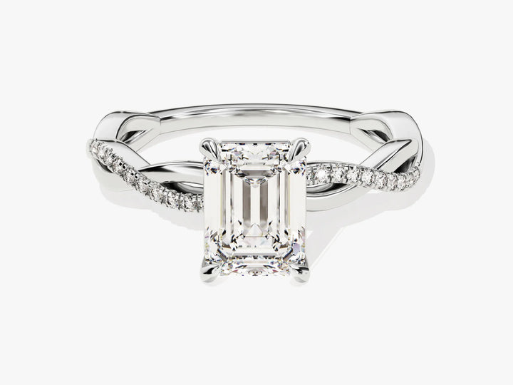 1.50CT Emerald Diamond Twisted Pave Setting Moissanite Engagement Ring