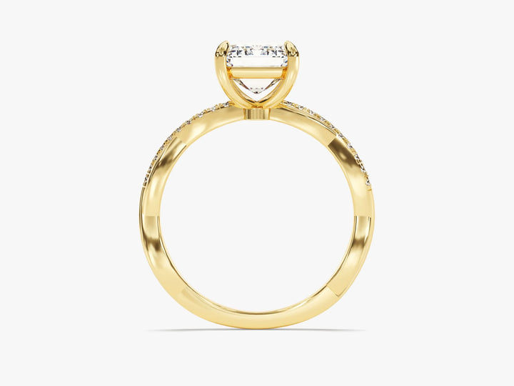 2.0CT Emerald Diamond Twisted Pave Setting Moissanite Engagement Ring