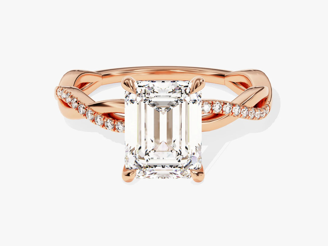 2.0CT Emerald Diamond Twisted Pave Setting Moissanite Engagement Ring