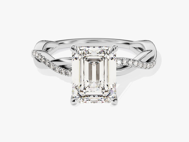 2.0CT Emerald Diamond Twisted Pave Setting Moissanite Engagement Ring