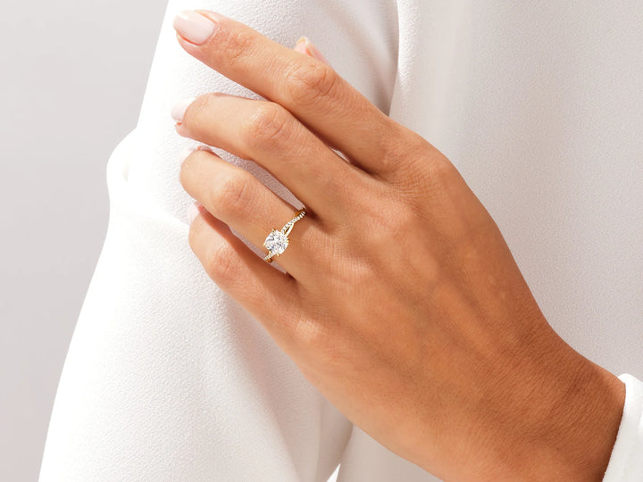 1.0CT Cushion Diamond Twisted Pave Setting Moissanite Engagement Ring