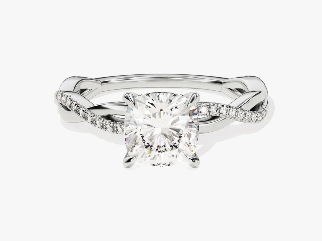 1.50CT Cushion Diamond Twisted Pave Setting Moissanite Engagement Ring