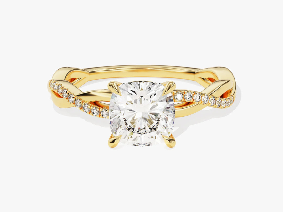 1.50CT Cushion Diamond Twisted Pave Setting Moissanite Engagement Ring
