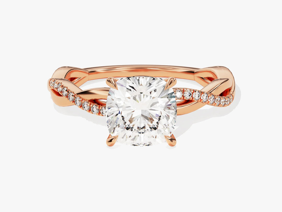 2.0CT Cushion Diamond Twisted Pave Setting Moissanite Engagement Ring