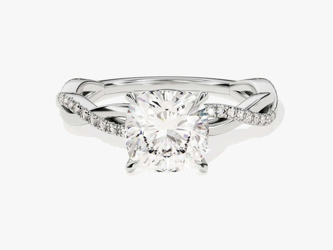 2.0CT Cushion Diamond Twisted Pave Setting Moissanite Engagement Ring