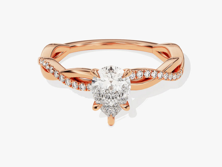 1.0CT Pear Diamond Twisted Pave Setting Moissanite Engagement Ring