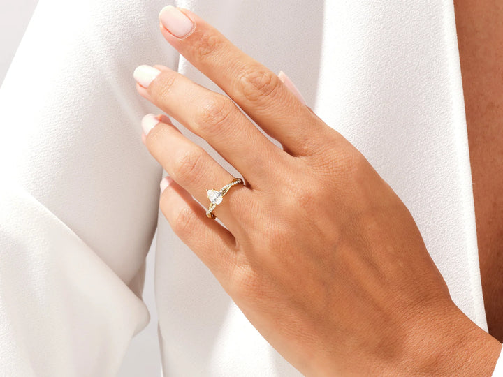 1.0CT Pear Diamond Twisted Pave Setting Moissanite Engagement Ring