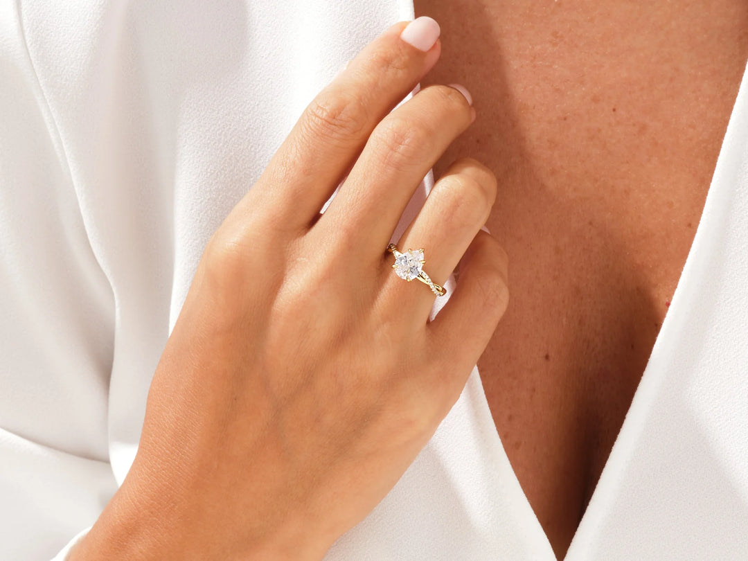 2.0CT Pear Diamond Twisted Pave Setting Moissanite Engagement Ring