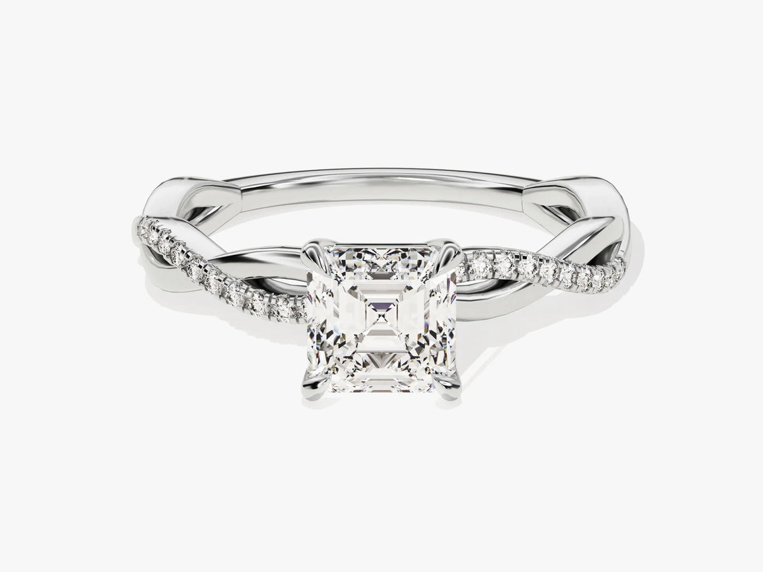 1.0CT Asscher Diamond Twisted Pave Setting Moissanite Engagement Ring