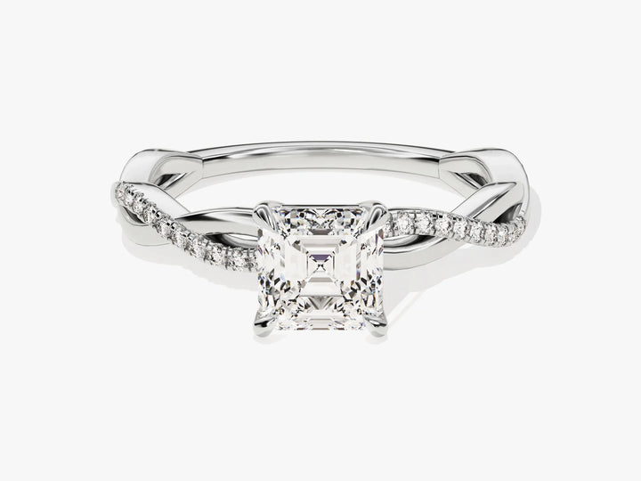 1.0CT Asscher Diamond Twisted Pave Setting Moissanite Engagement Ring