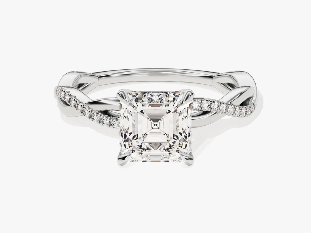 1.50CT Asscher Diamond Twisted Pave Setting Moissanite Engagement Ring