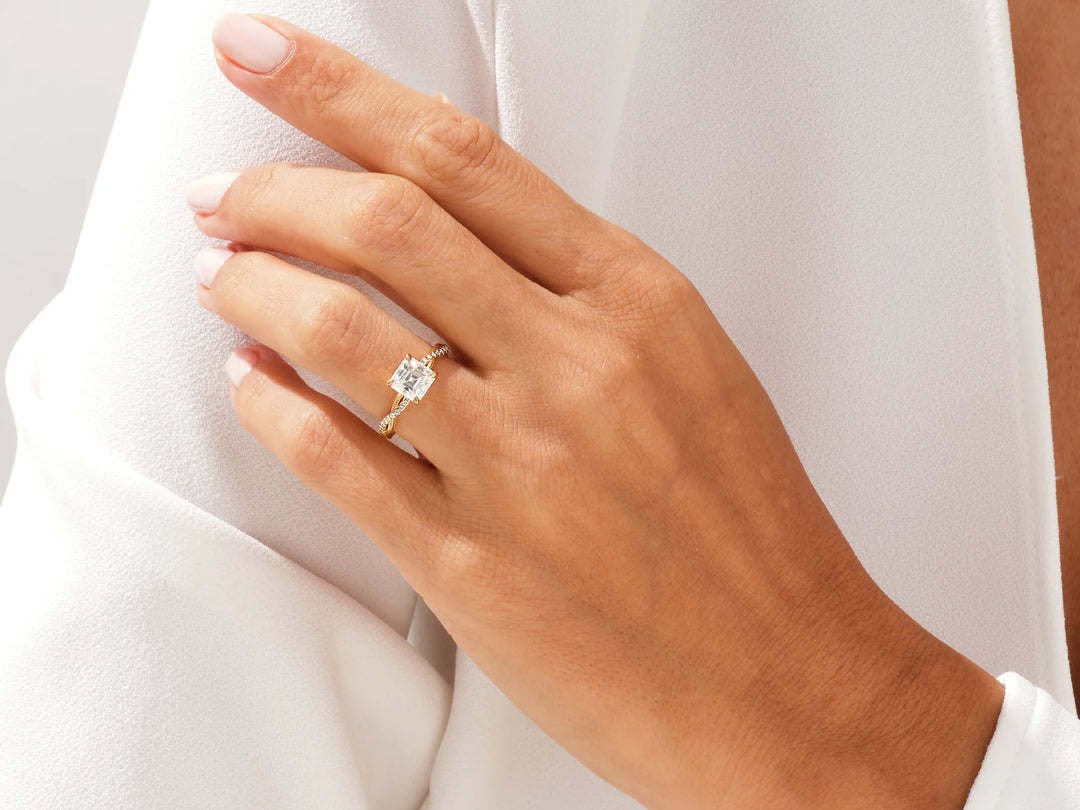 1.50CT Asscher Diamond Twisted Pave Setting Moissanite Engagement Ring