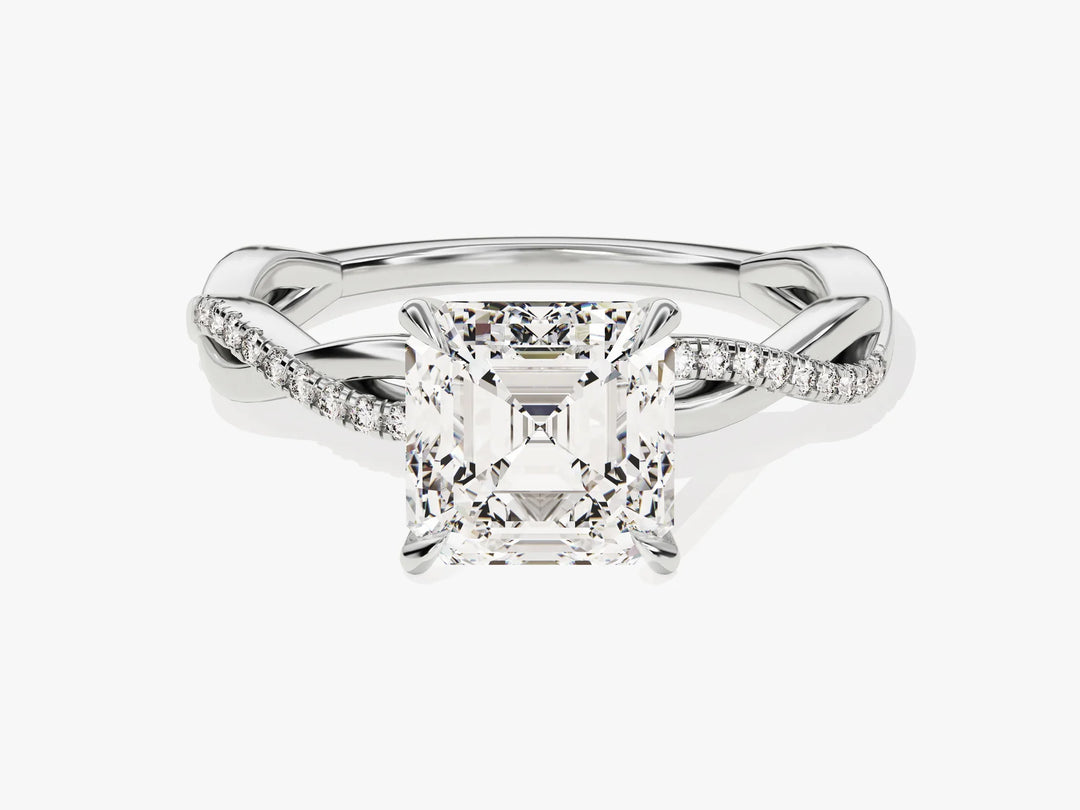 2.0CT Asscher Diamond Twisted Pave Setting Moissanite Engagement Ring