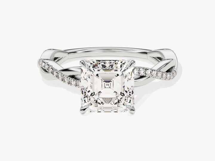 2.0CT Asscher Diamond Twisted Pave Setting Moissanite Engagement Ring