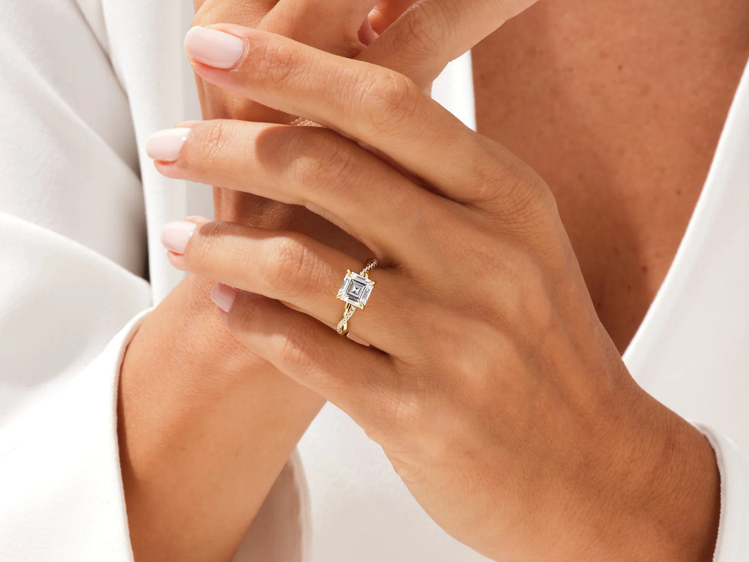 2.0CT Asscher Diamond Twisted Pave Setting Moissanite Engagement Ring