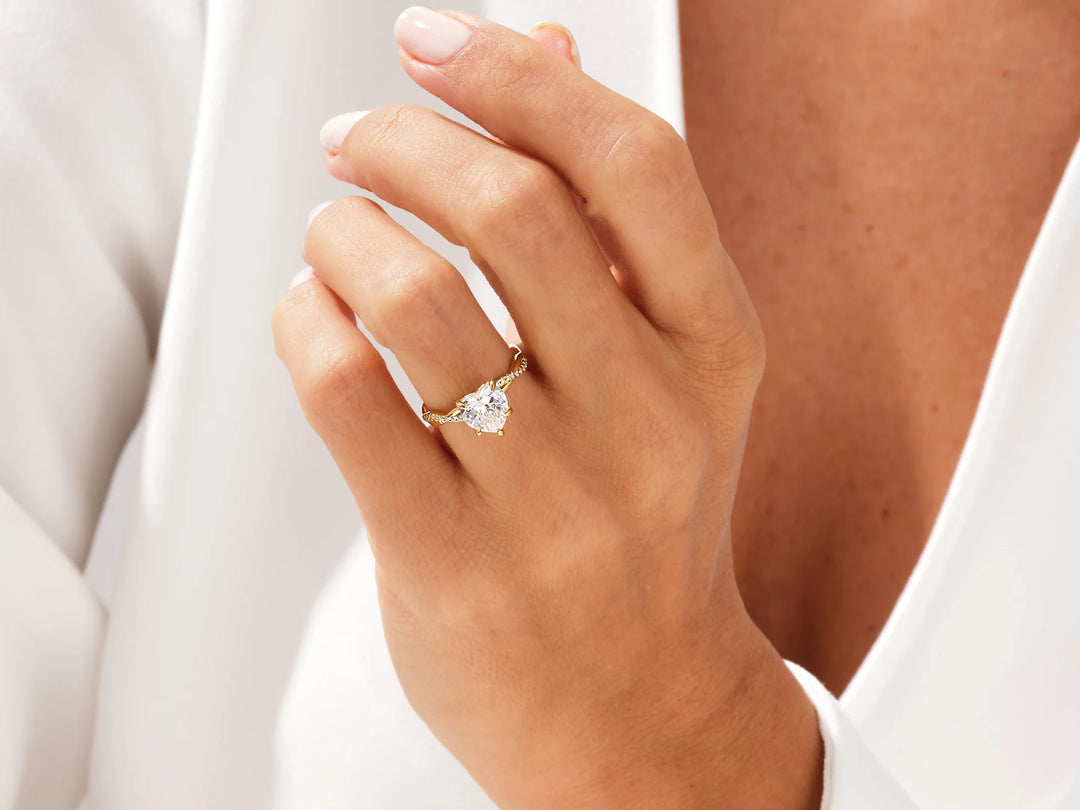 1.50CT Heart Diamond Twisted Pave Setting Moissanite Engagement Ring