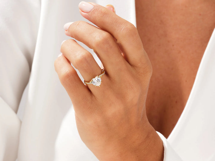 1.50CT Heart Diamond Twisted Pave Setting Moissanite Engagement Ring