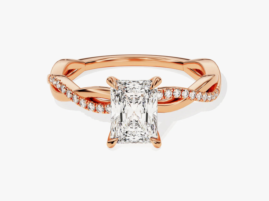 1.0CT Radiant Diamond Twisted Pave Setting Moissanite Engagement Ring