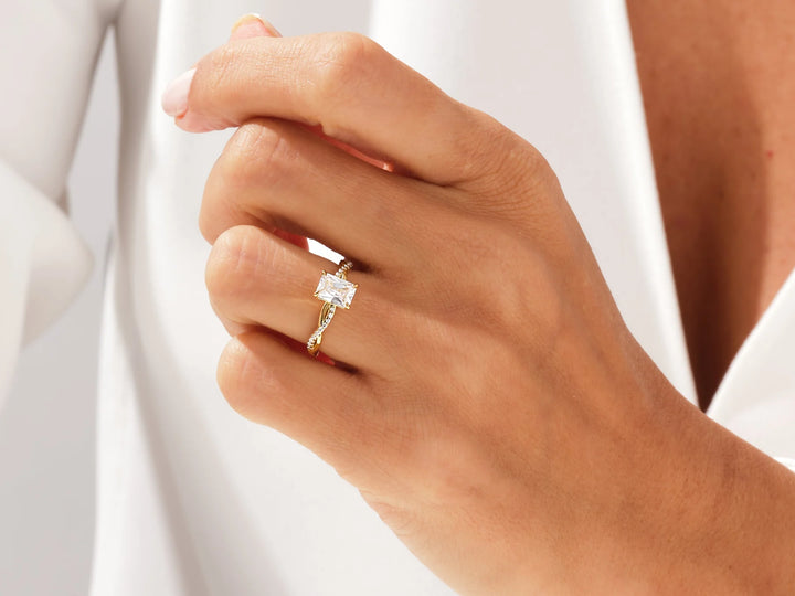 1.0CT Radiant Diamond Twisted Pave Setting Moissanite Engagement Ring