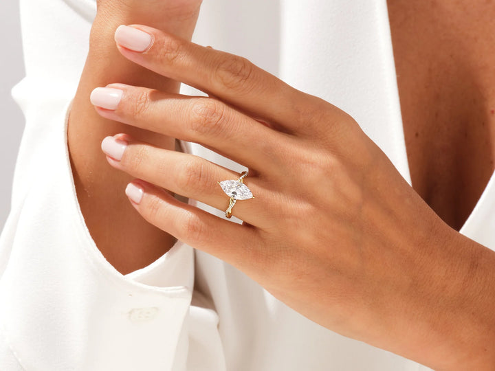 2.0CT Marquise Diamond Twisted Pave Setting Moissanite Engagement Ring