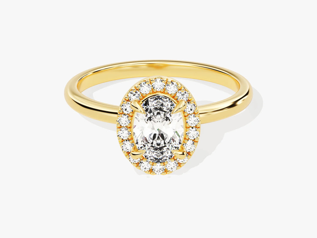 1.0CT Oval Diamond Halo Moissanite Engagement Ring