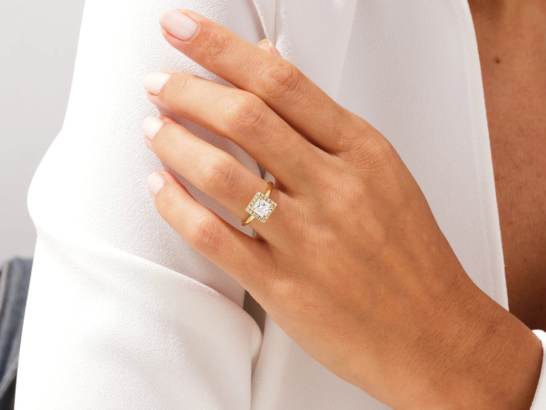 1.0CT Princess Diamond Halo Moissanite Engagement Ring