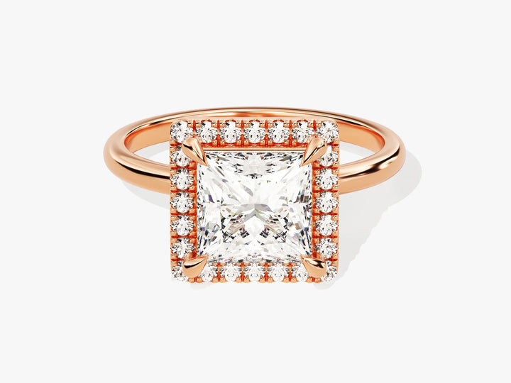 2.0CT Princess Diamond Halo Moissanite Engagement Ring