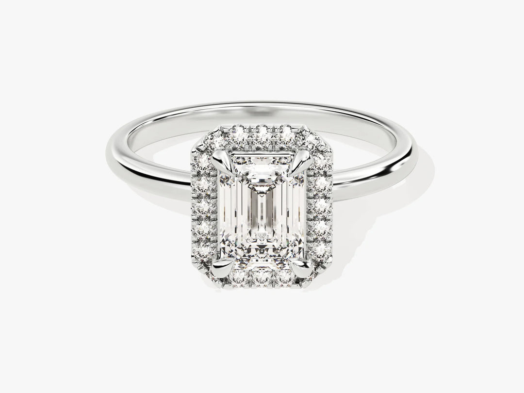 1.0CT Emerald Diamond Halo Moissanite Engagement Ring