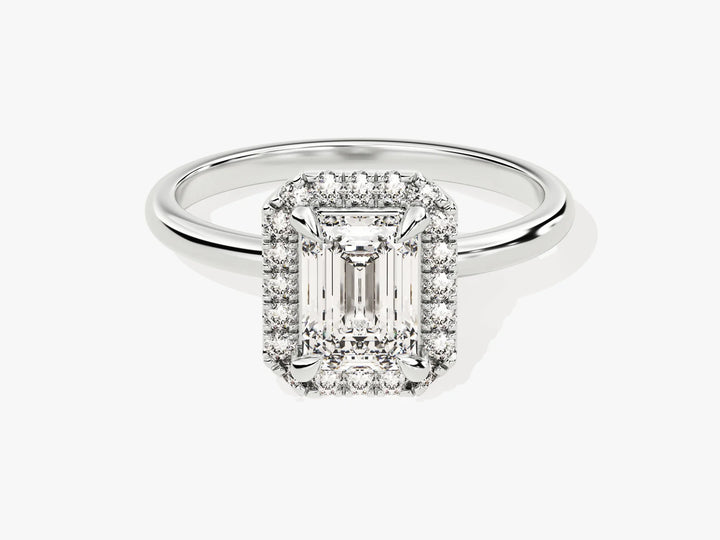 1.0CT Emerald Diamond Halo Moissanite Engagement Ring