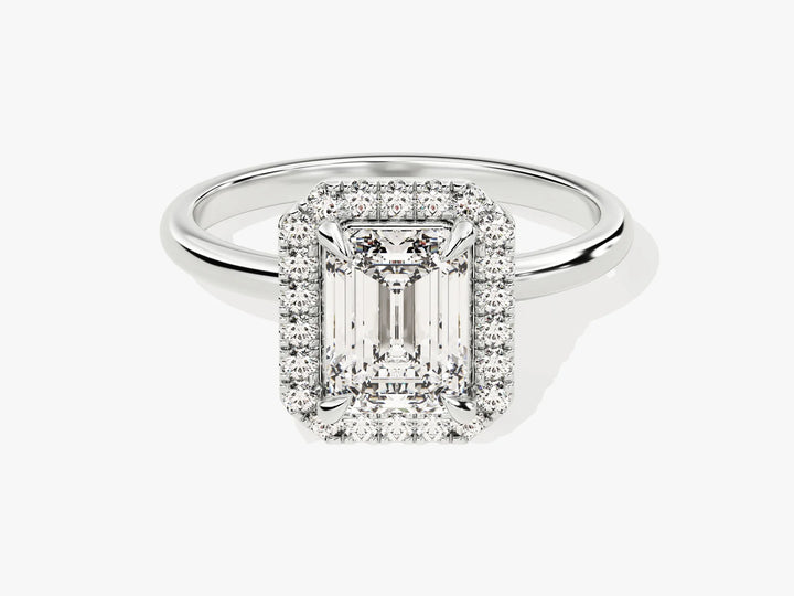 1.50CT Emerald Diamond Halo Moissanite Engagement Ring
