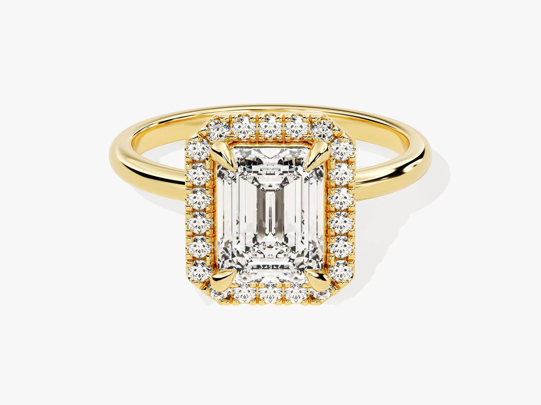 2.0CT Emerald Diamond Halo Moissanite Engagement Ring
