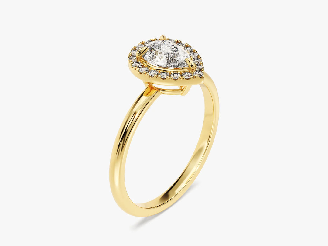 1.0CT Pear Diamond Halo Moissanite Engagement Ring