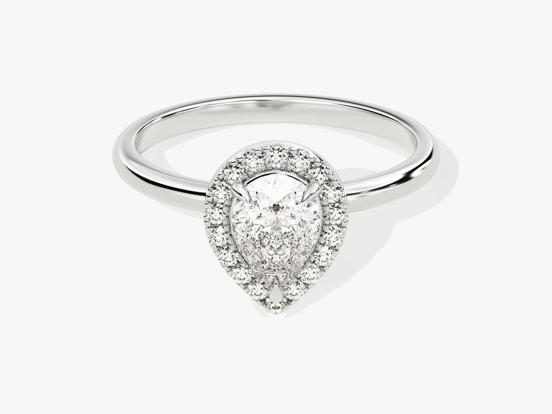 1.0CT Pear Diamond Halo Moissanite Engagement Ring