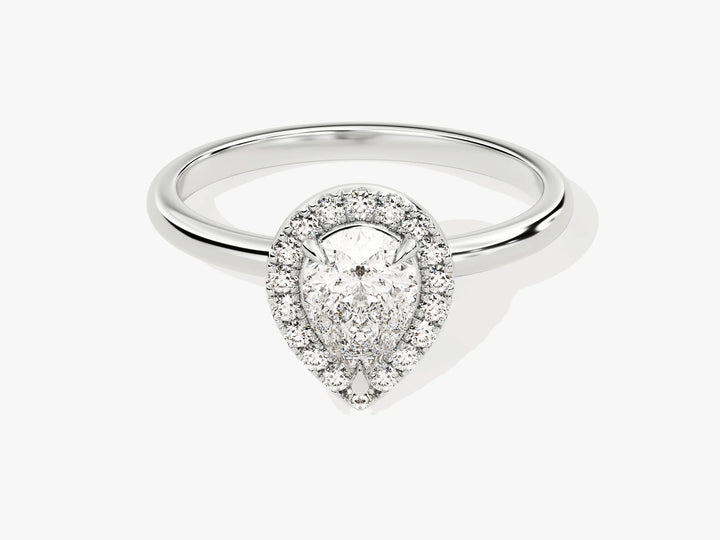 1.0CT Pear Diamond Halo Moissanite Engagement Ring