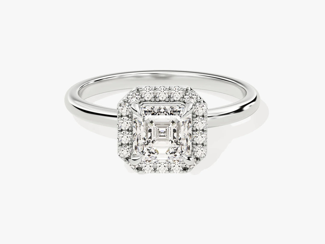1.0CT Asscher Diamond Halo Moissanite Engagement Ring
