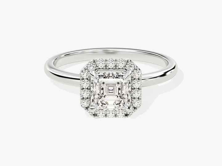 1.0CT Asscher Diamond Halo Moissanite Engagement Ring