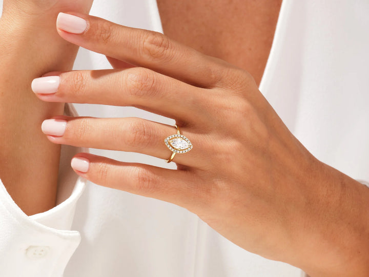 1.0CT Marquise Diamond Halo Moissanite Engagement Ring