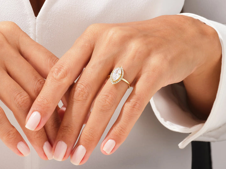 1.50CT Marquise Diamond Halo Moissanite Engagement Ring