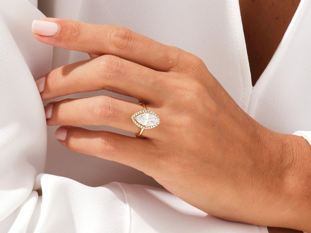 2.0CT Marquise Diamond Halo Moissanite Engagement Ring