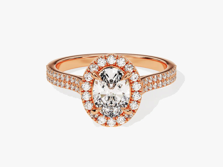 1.0CT Oval Diamond Double Shank Halo Moissanite Engagement Ring