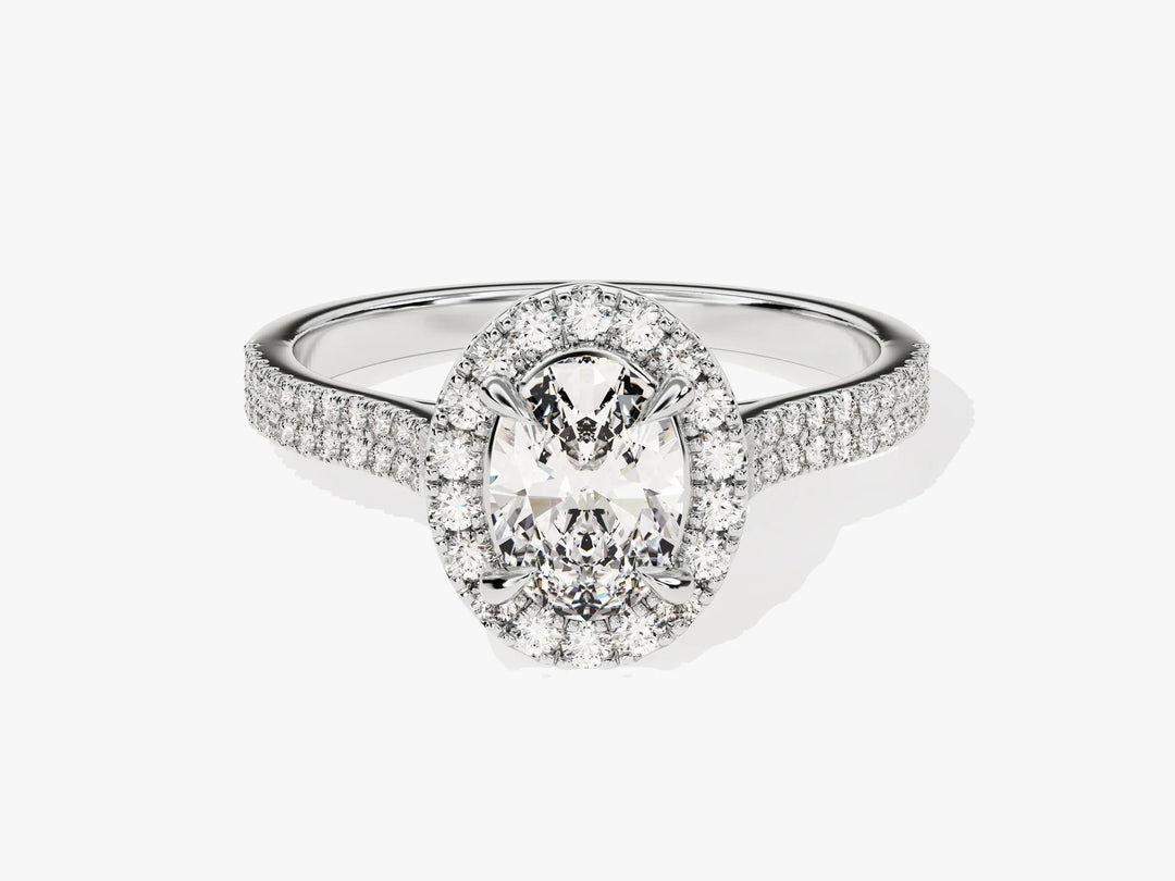 1.0CT Oval Diamond Double Shank Halo Moissanite Engagement Ring