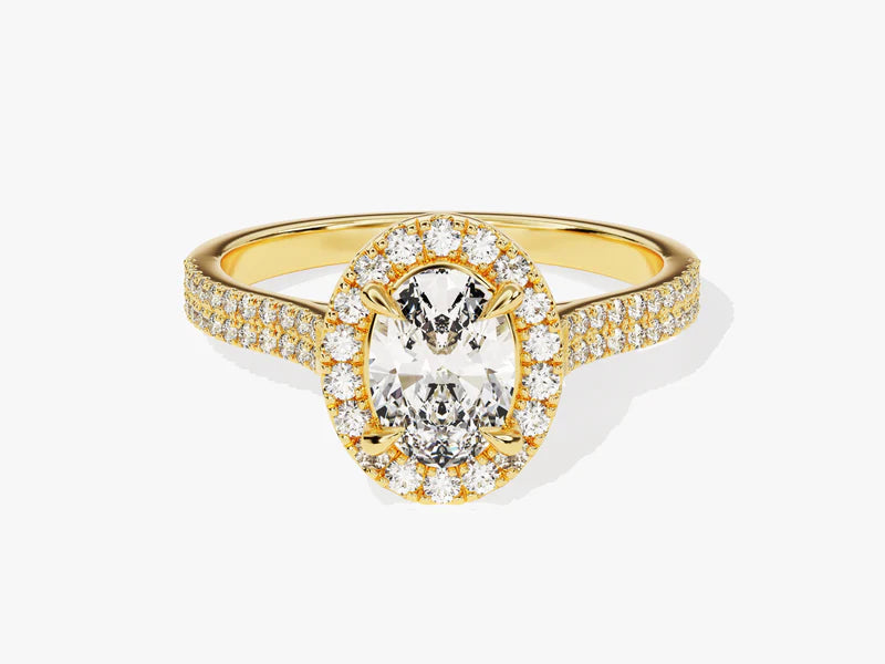1.0CT Oval Diamond Double Shank Halo Moissanite Engagement Ring