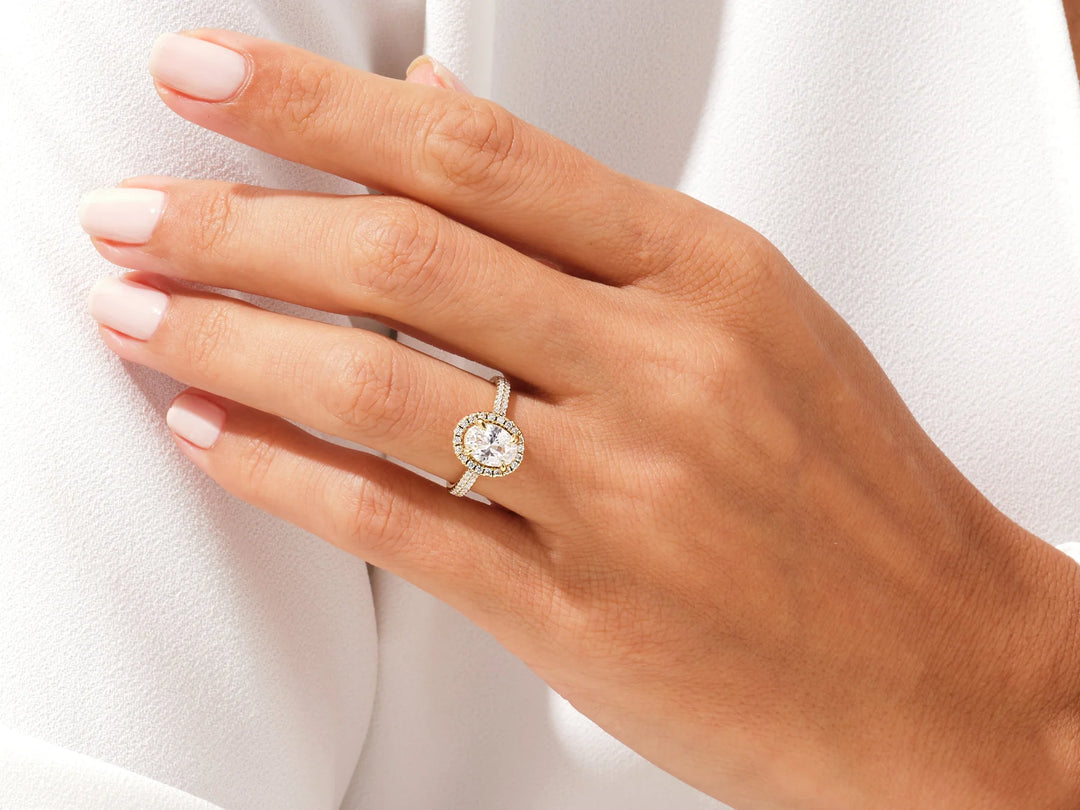 1.50CT Oval Diamond Double Shank Halo Moissanite Engagement Ring
