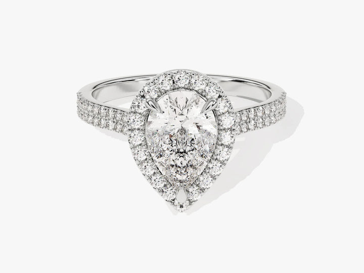 1.50CT Pear Diamond Double Shank Halo Moissanite Engagement Ring