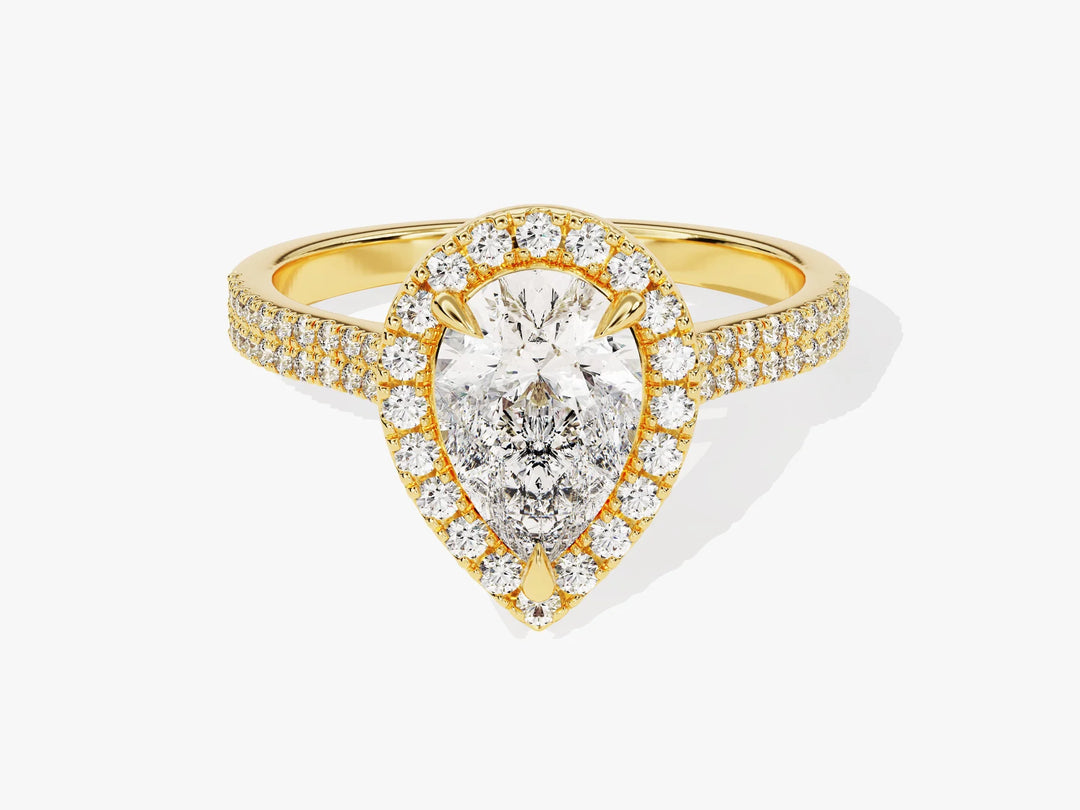 1.50CT Pear Diamond Double Shank Halo Moissanite Engagement Ring