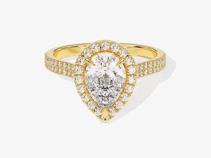 1.50CT Pear Diamond Double Shank Halo Moissanite Engagement Ring