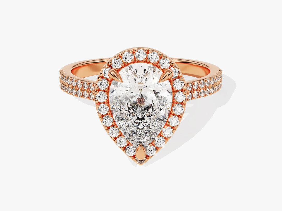 2.0CT Pear Diamond Double Shank Halo Moissanite Engagement Ring