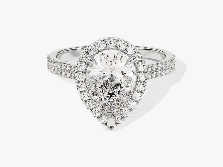 2.0CT Pear Diamond Double Shank Halo Moissanite Engagement Ring